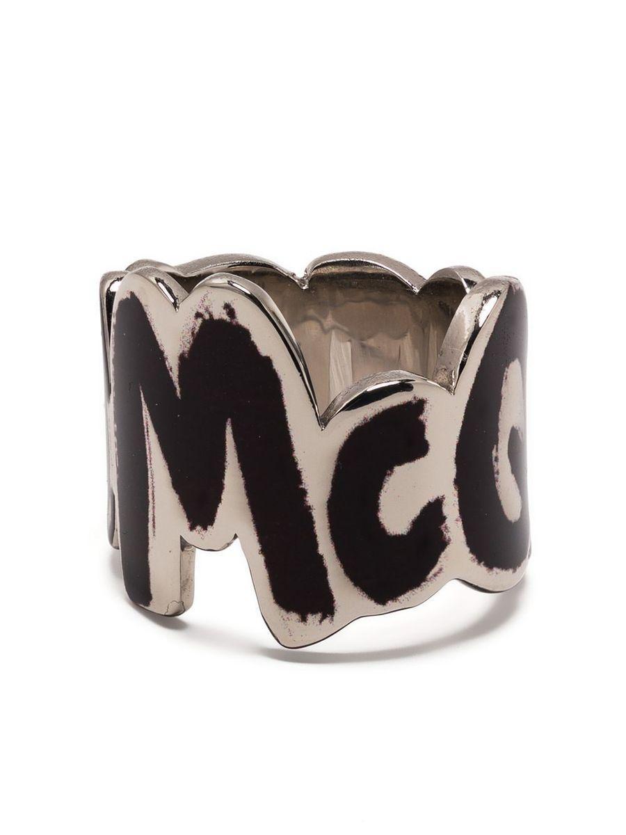 Brass Logo Ring In Nero E Argento Product Image