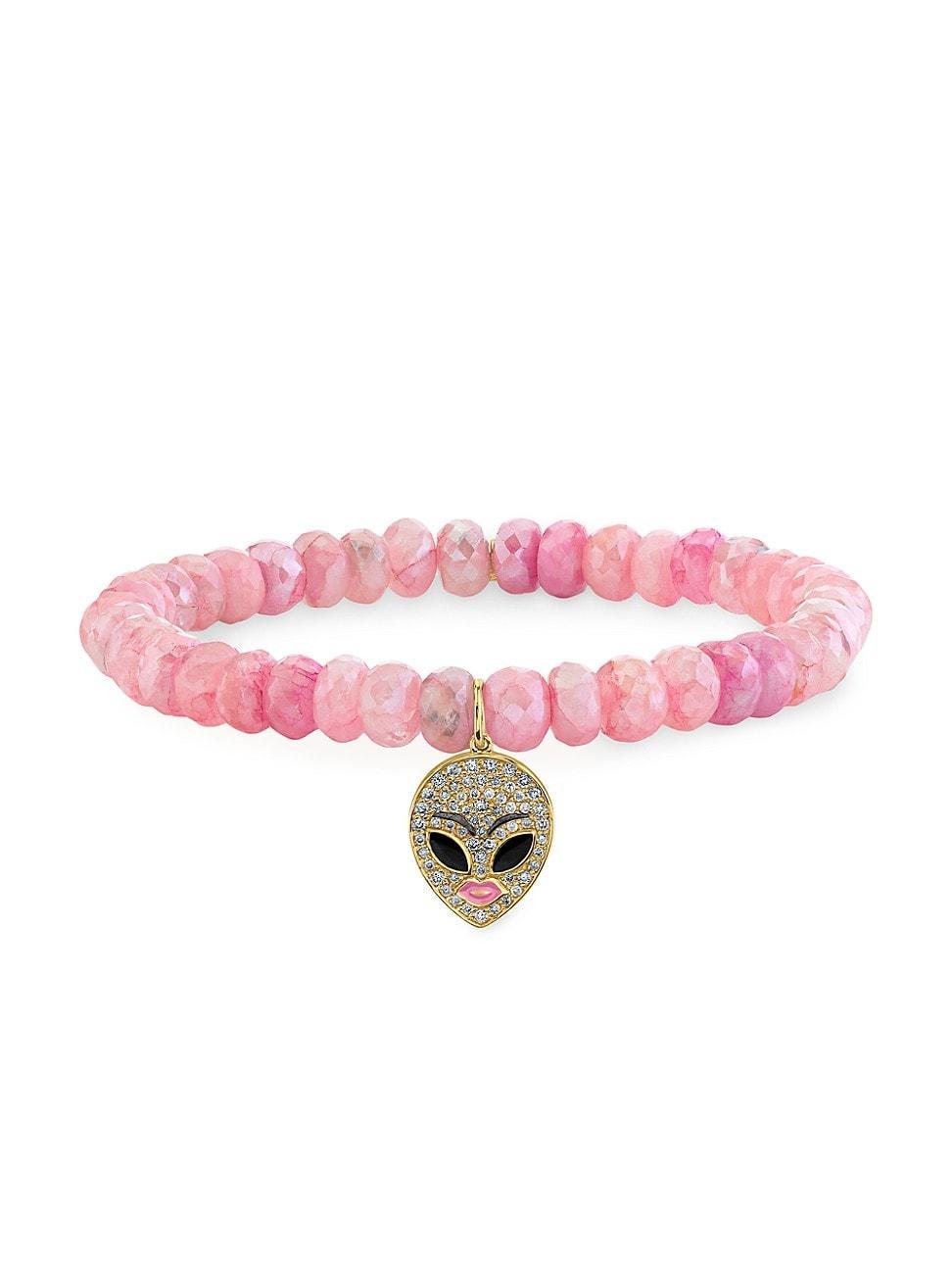 Womens Two-Tone 14K Gold, 0.227 TCW Diamond & Mystic Pink Grapolite Beaded Bracelet Product Image