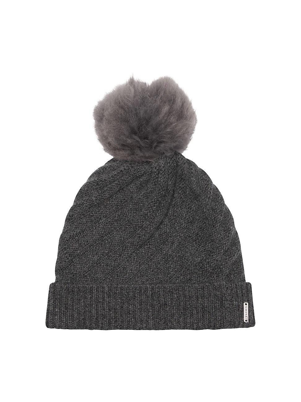 Womens Cashmere Knit Hat with Toscana Lamb Pompom Product Image