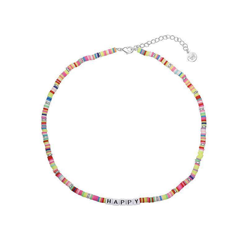 Silver Plated Happy Multicolor Disc Bead Necklace, Womens Product Image