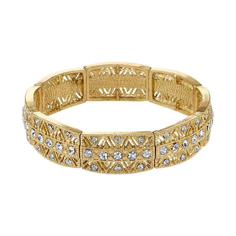 1928 Milgrain Chevron Stretch Bracelet, Womens White Product Image