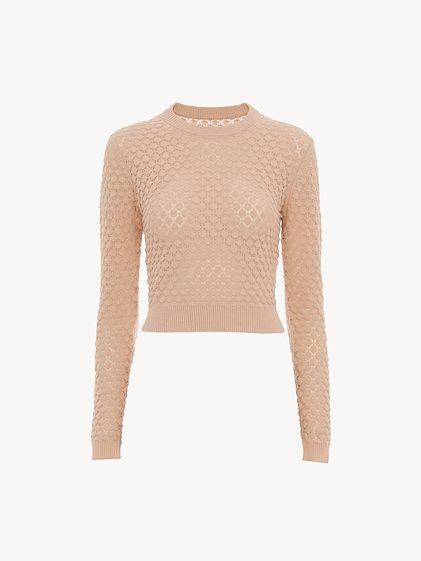 Cropped sweater in cotton pointelle knit Product Image