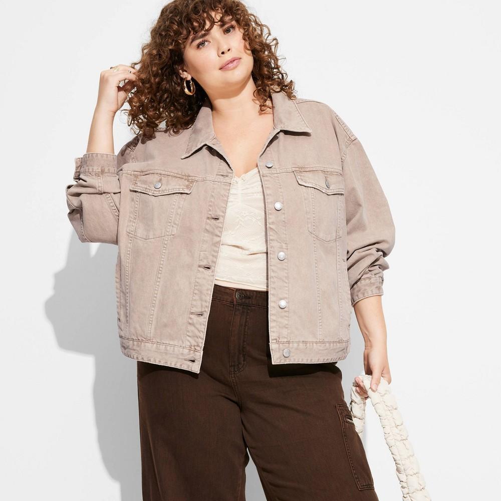 Womens Foundational Oversized Trucker Jacket - Wild Fable Brown 1X product image