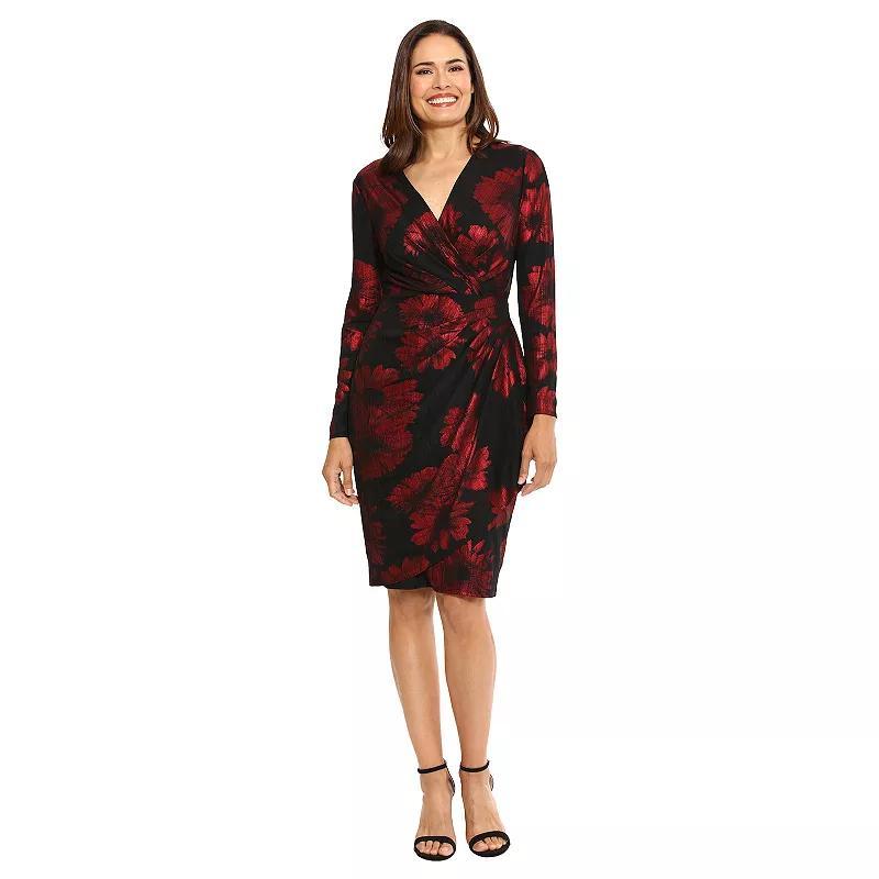 Womens London Times Long Sleeve Faux Wrap Dress Product Image