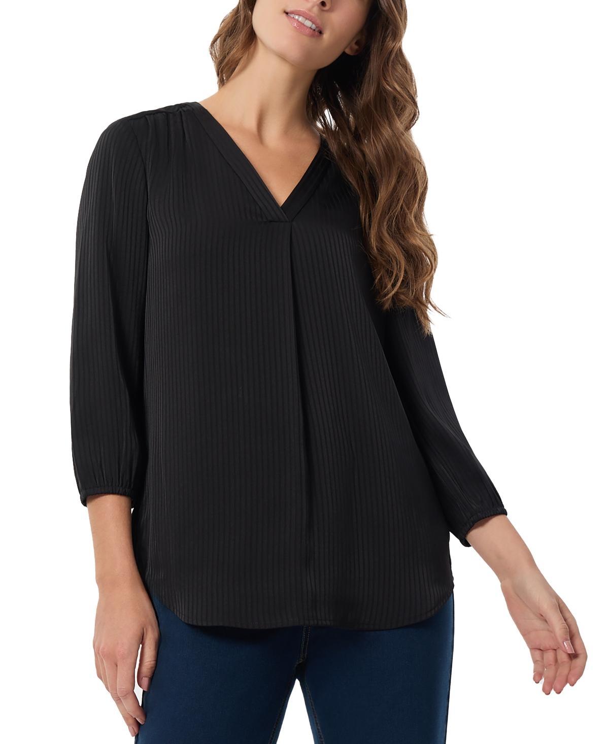 Jones New York Womens Pleated V-Neck 3/4-Sleeve Top Product Image