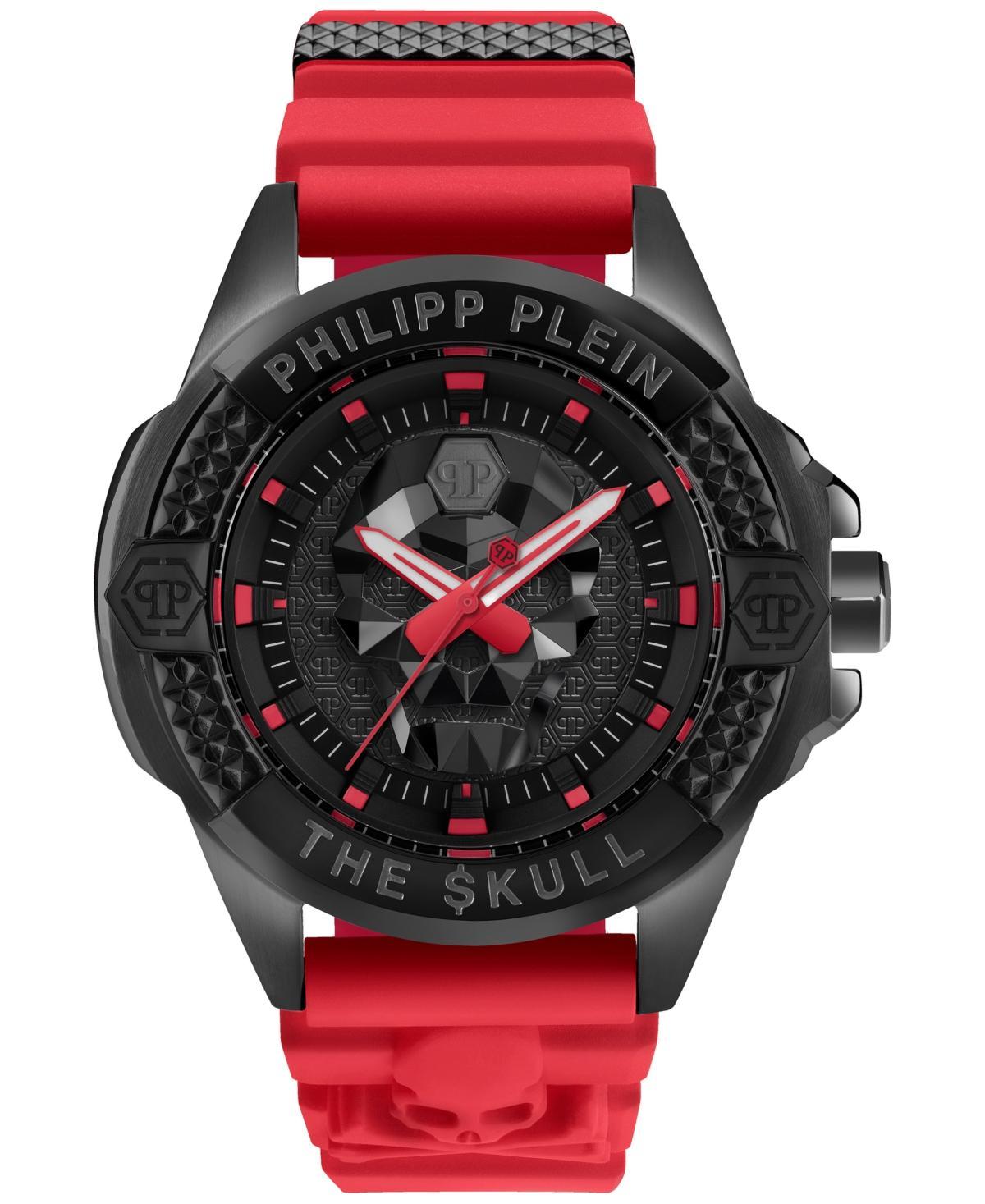 Philipp Plein Mens The Skull Analog Red Silicone Strap Watch Product Image