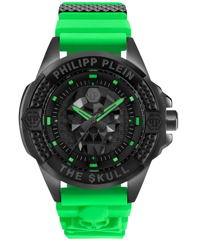 Philipp Plein Mens The Skull Green Silicone Strap Watch 44mm - Black Product Image