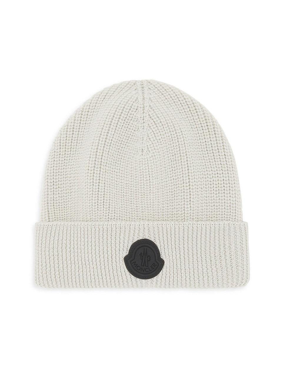 Womens Wool Ribbed Knit Logo Patch Beanie Product Image