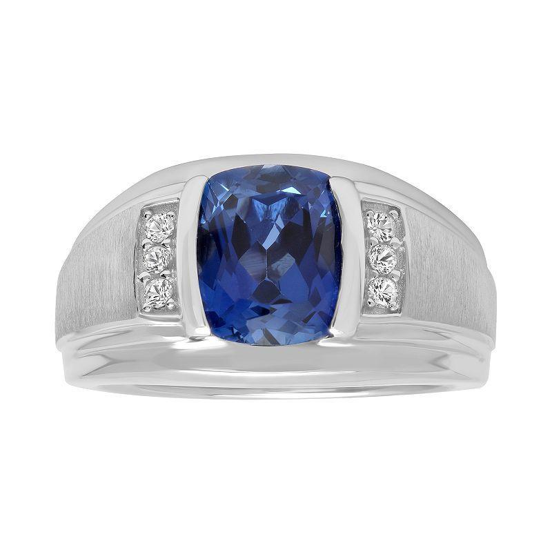 Mens Sterling Silver Lab-Created Blue & White Sapphire Ring Product Image