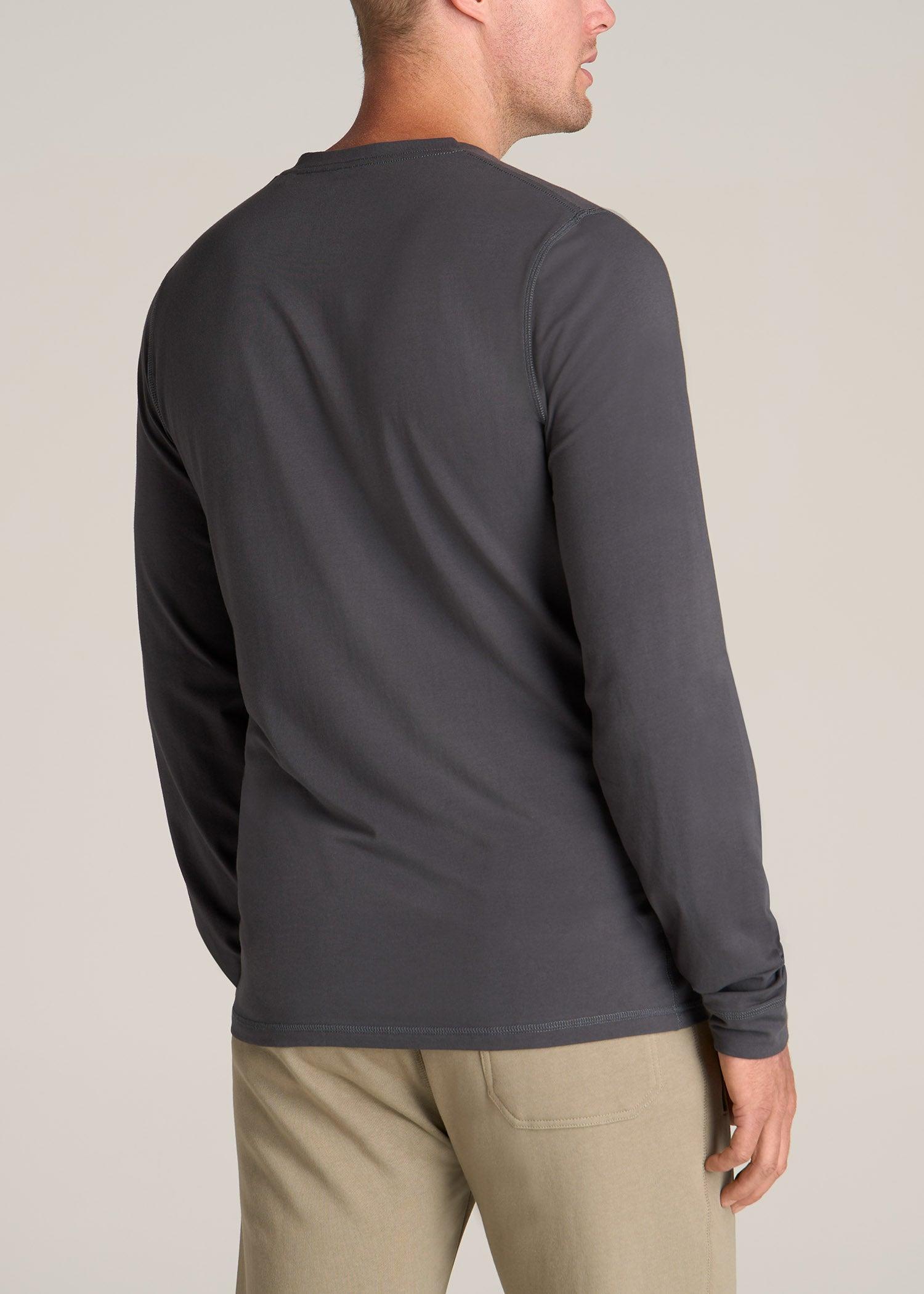 Pima Stretch Knit Henley Shirt for Tall Men in Iron Grey Male Product Image