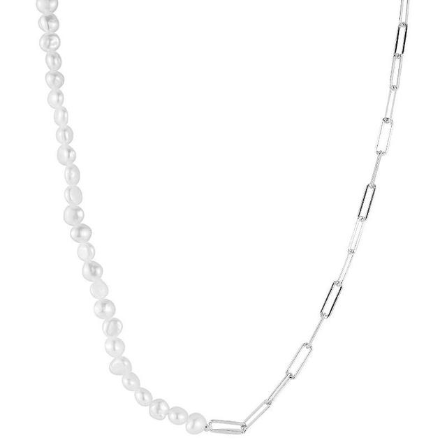 Sunkissed Sterling Freshwater Cultured Pearl & Link Chain Necklace, Womens Silver Tone Product Image