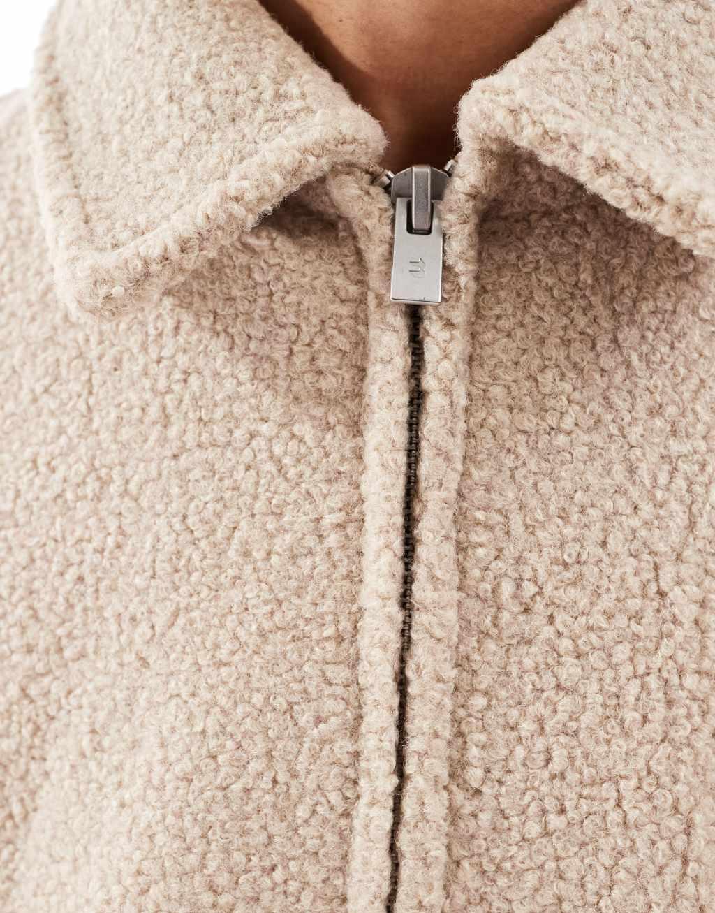 Bershka textured shearling jacket in ecru Product Image