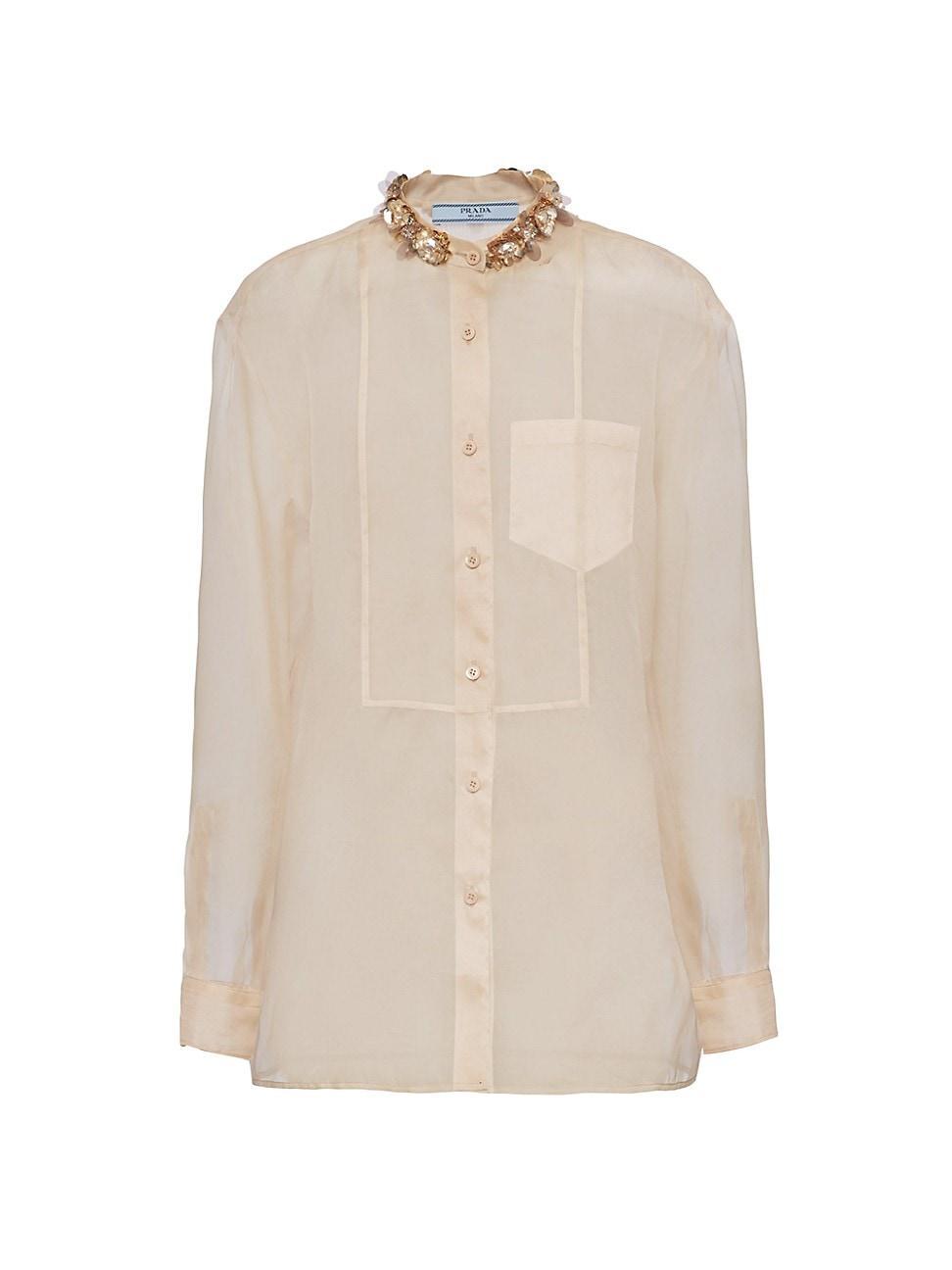 Womens Embroidered Organza Shirt Product Image