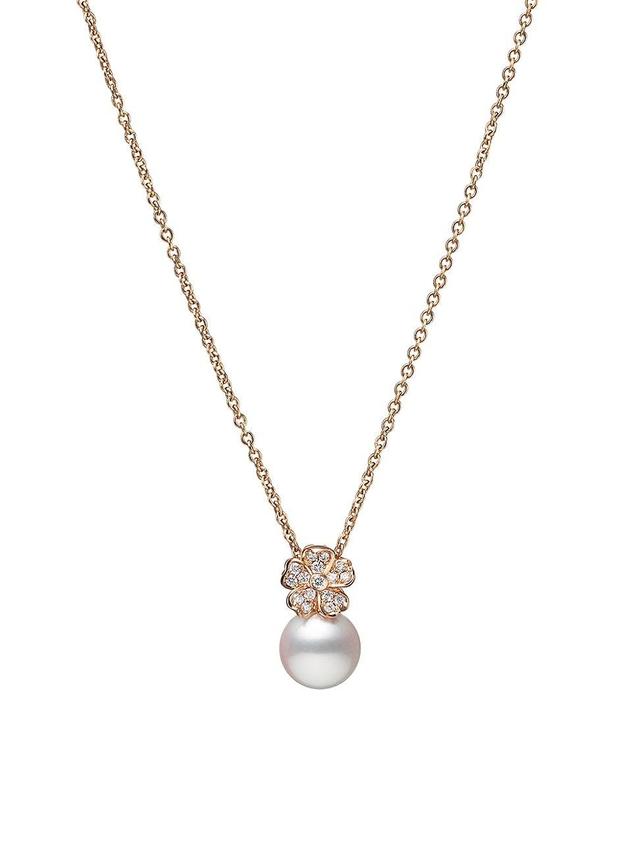 Womens Cherry Blossom 18K Rose Gold, Diamond & Pearl Pendant Necklace Product Image