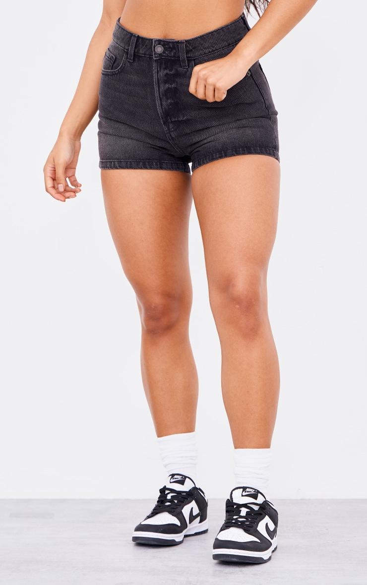 PRETTYLITTLETHING Washed Black Basic Denim Shorts Product Image