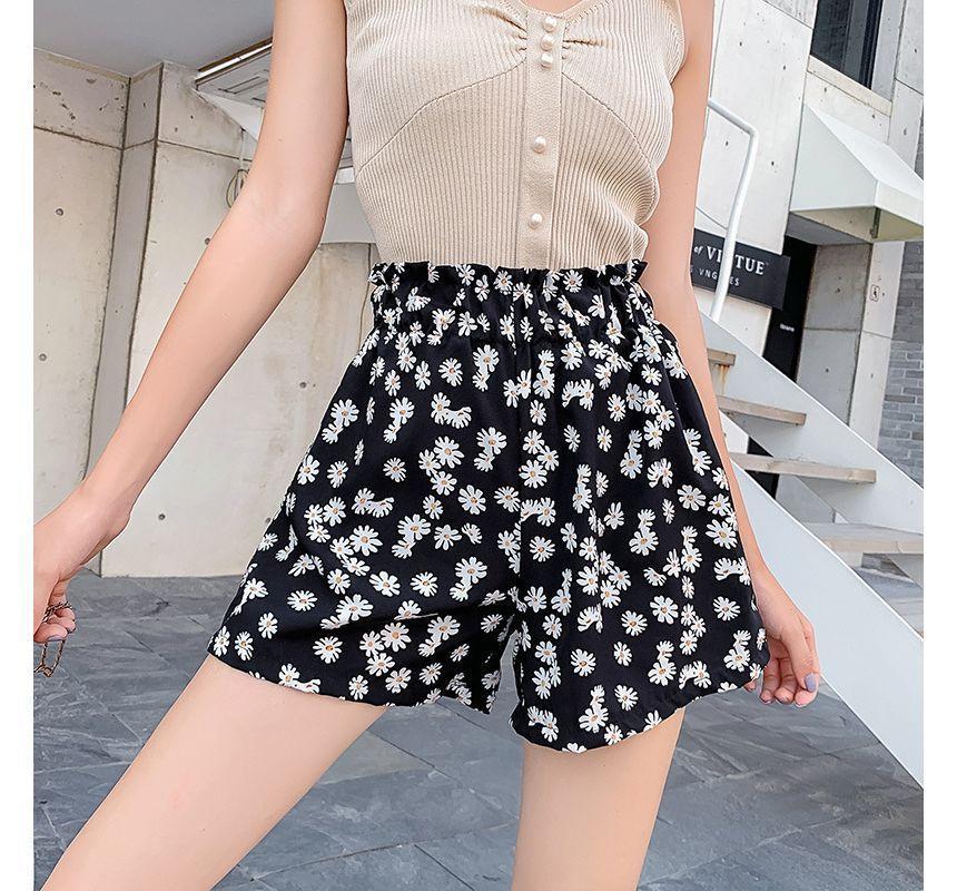 Elastic Waist Floral Print Wide Leg Shorts Product Image