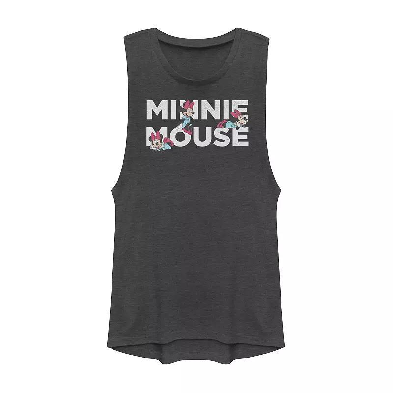 Disneys Mickey & Friends Minnie Mouse Text Portraits Juniors Muscle Graphic Tank Top, Girls Grey Product Image