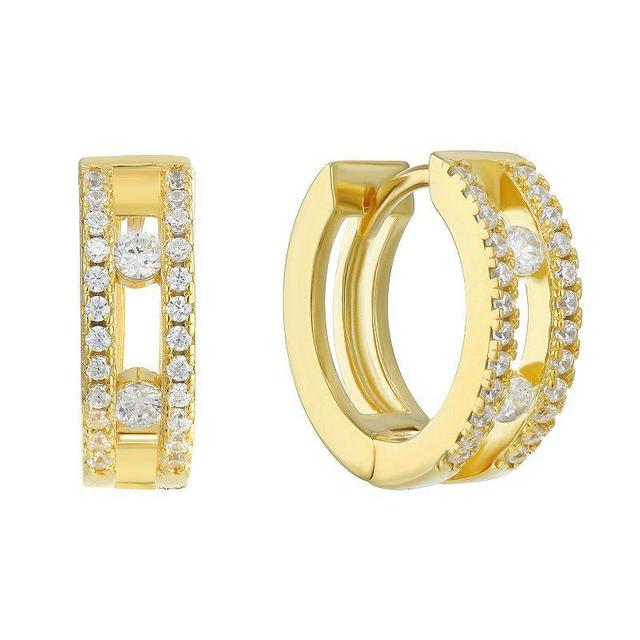 14k Gold Over Sterling Silver Cubic Zirconia Double-Row Huggie Earrings, Womens Product Image