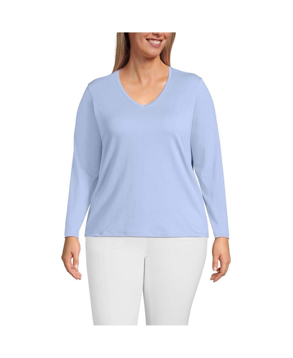 Plus Size Lands End Relaxed-Fit Supima Cotton V-Neck Tee, Womens Baltic Blue Product Image