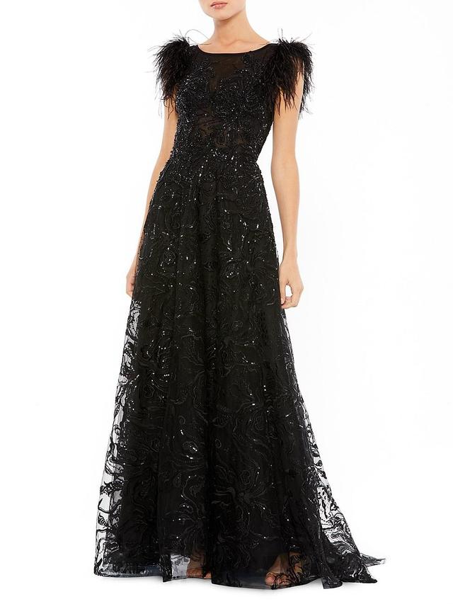 Womens Feathered A-Line Gown Product Image