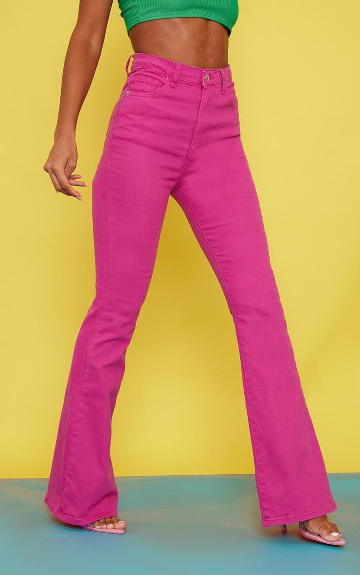 Fuchsia 5 Pocket Stretch Flare Jeans Product Image