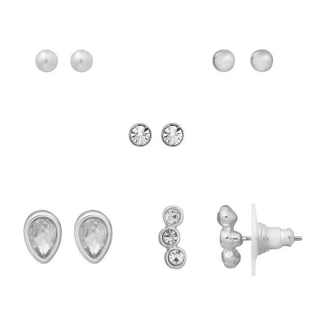 LC Lauren Conrad Silver Tone Crystal Stud Earrings 5-Pack, Womens, Clear Product Image