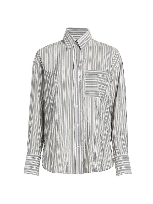 Womens Boyfriend Striped Cotton & Silk Shirt Product Image