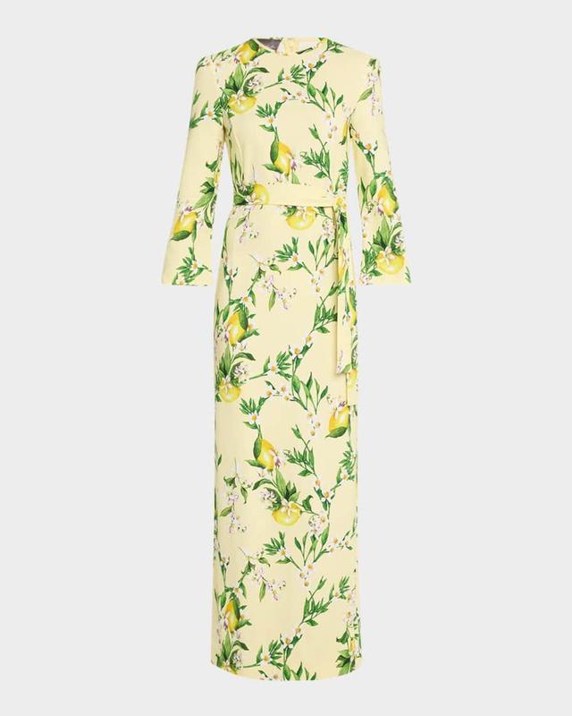 Lemon-Print Bracelet-Sleeve Sheath Maxi Dress Product Image