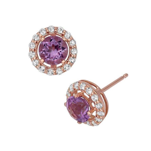 Amethyst and Lab-Created White Sapphire 14k Rose Gold Over Silver Halo Stud Earrings, Womens, Multicolor Product Image