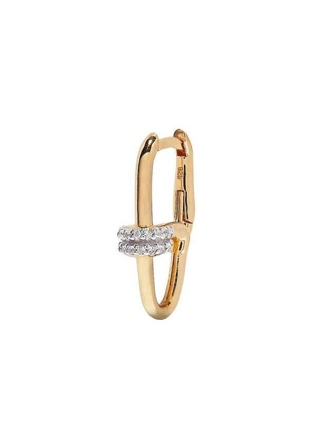 Womens 14K-Yellow-Gold Vermeil & Cubic Zirconia Paper-Clip Single Hoop Earring Product Image