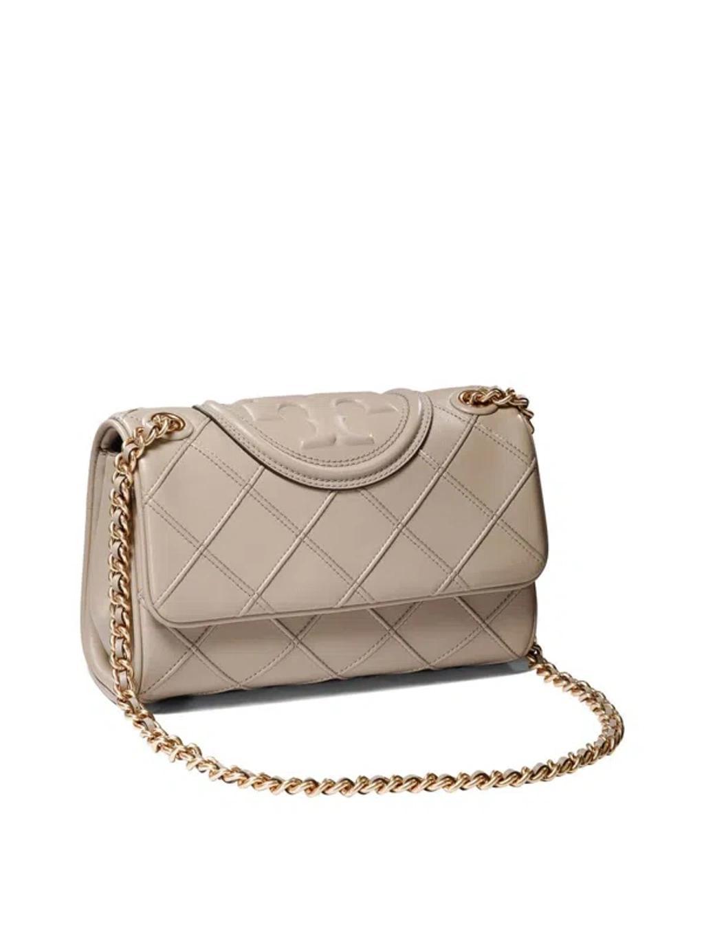 TORY BURCH Fleming Small Leather Crossbody Bag Nude In Tan Product Image