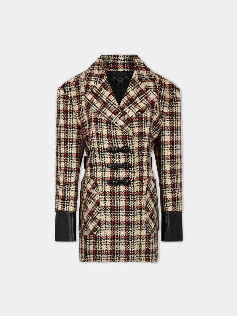 DOUBLE-BREASTED PEACOAT IN TARTAN WOOL Product Image