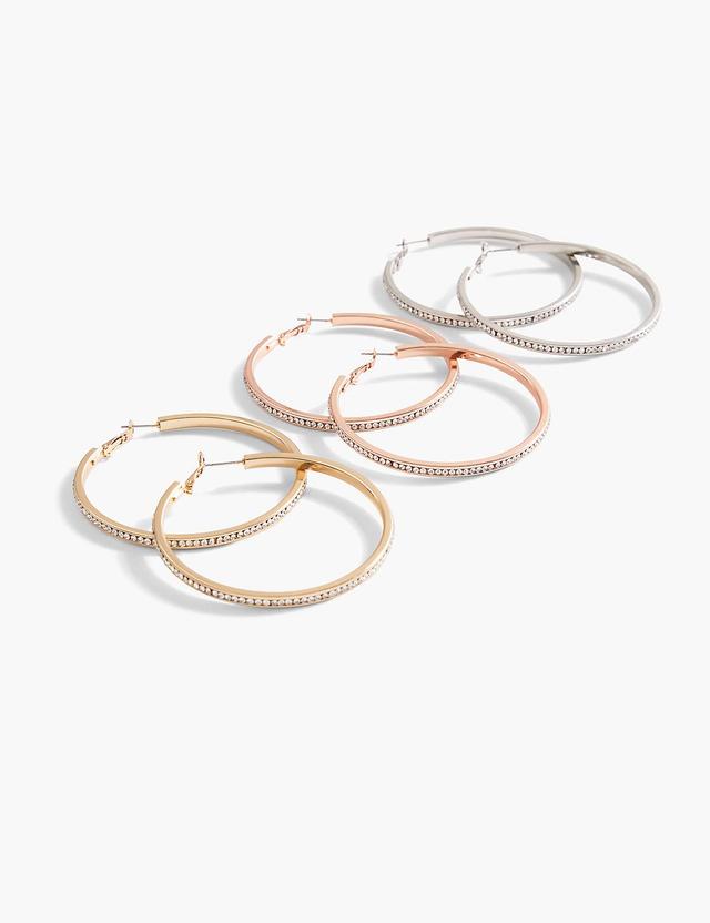 Pave Stone Hoop Earrings 3-Pack - Tri-Tone Product Image