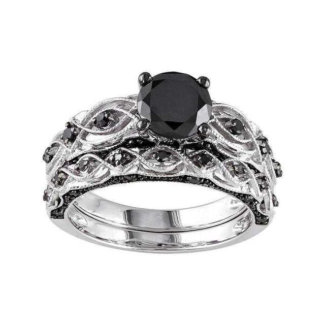 Stella Grace 10k White Gold 1 3/8 Carat T.W. Black Diamond Swirl Engagement Ring Set, Womens 10k Whgold Product Image