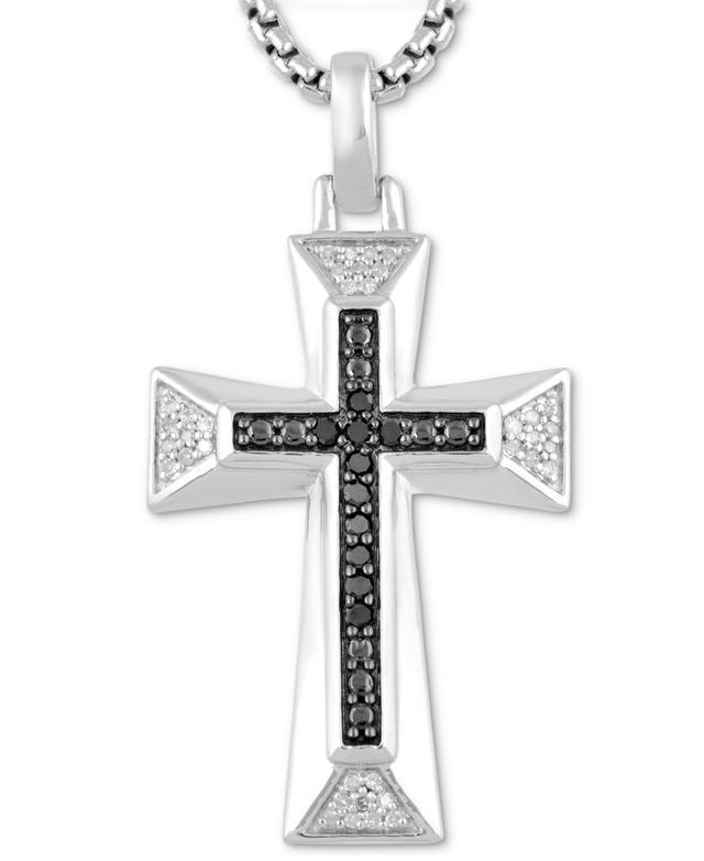 Mens Black & White Diamond Cross 22 Pendant Necklace (1/5 ct. t.w.) in Sterling Silver Product Image