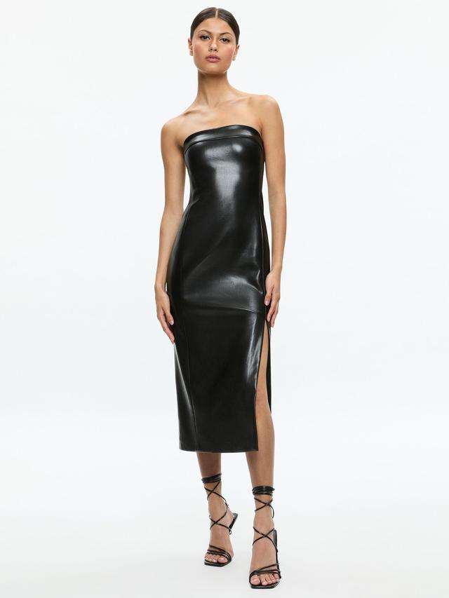 ALICE AND OLIVIA Kelly Vegan Leather High Slit Midi Dress In Black Product Image