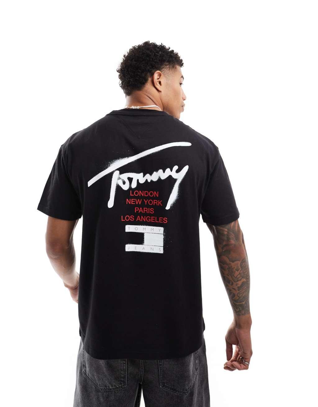 Tommy Jeans graffiti signature backprint T-shirt in black Product Image