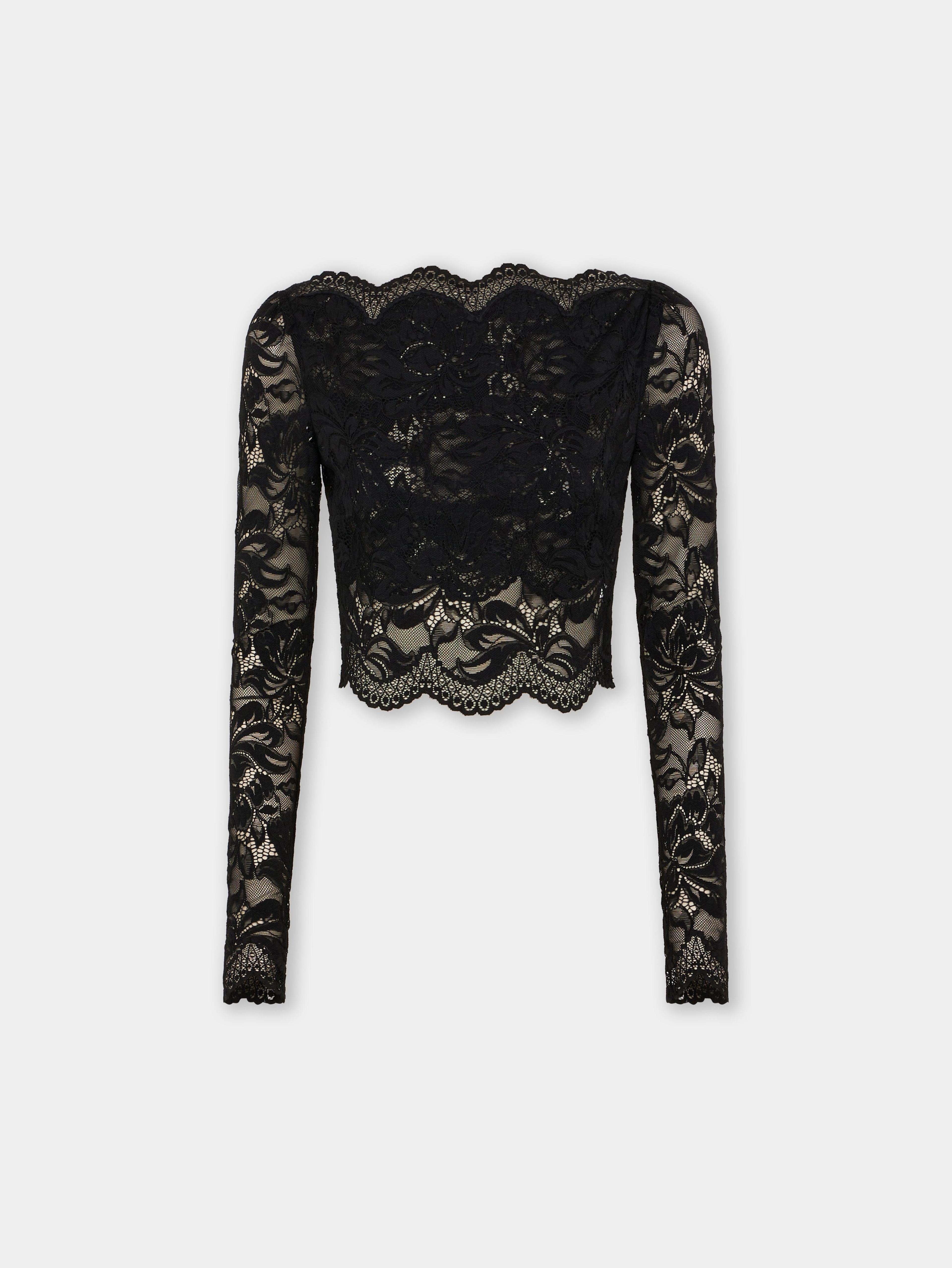 BLACK CROP TOP IN LACE Product Image