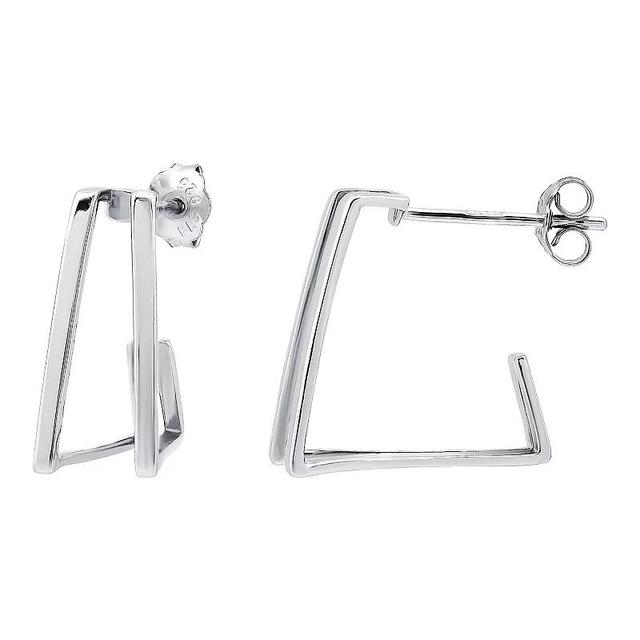 Aleure Precioso Sterling Silver Double Geometric Shaped C-Hoop Earrings, Womens Product Image