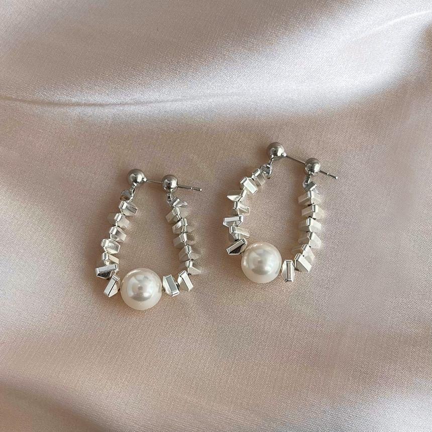 Faux Pearl Alloy Hoop Earring Product Image