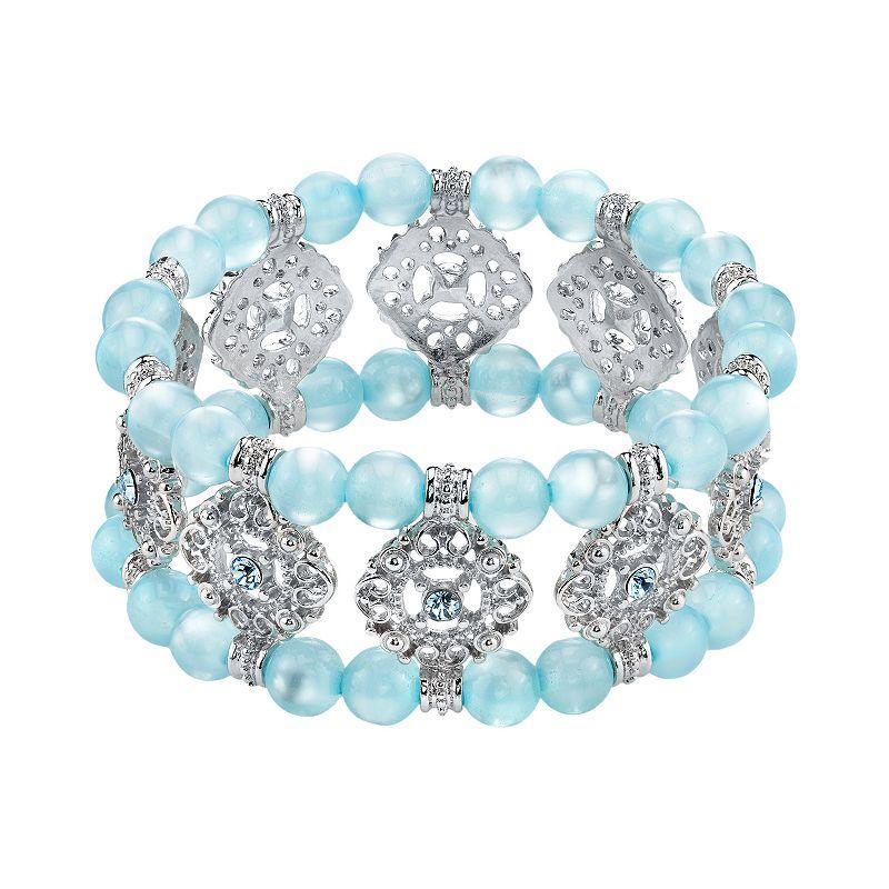 1928 Simulated Crystal & Bead Filigree Multistrand Stretch Bracelet, Womens Blue Product Image