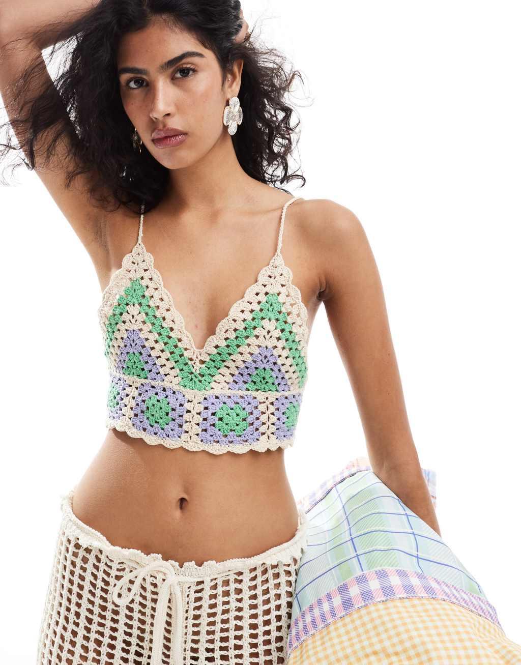 Mango crochet knit bralet in pink product image