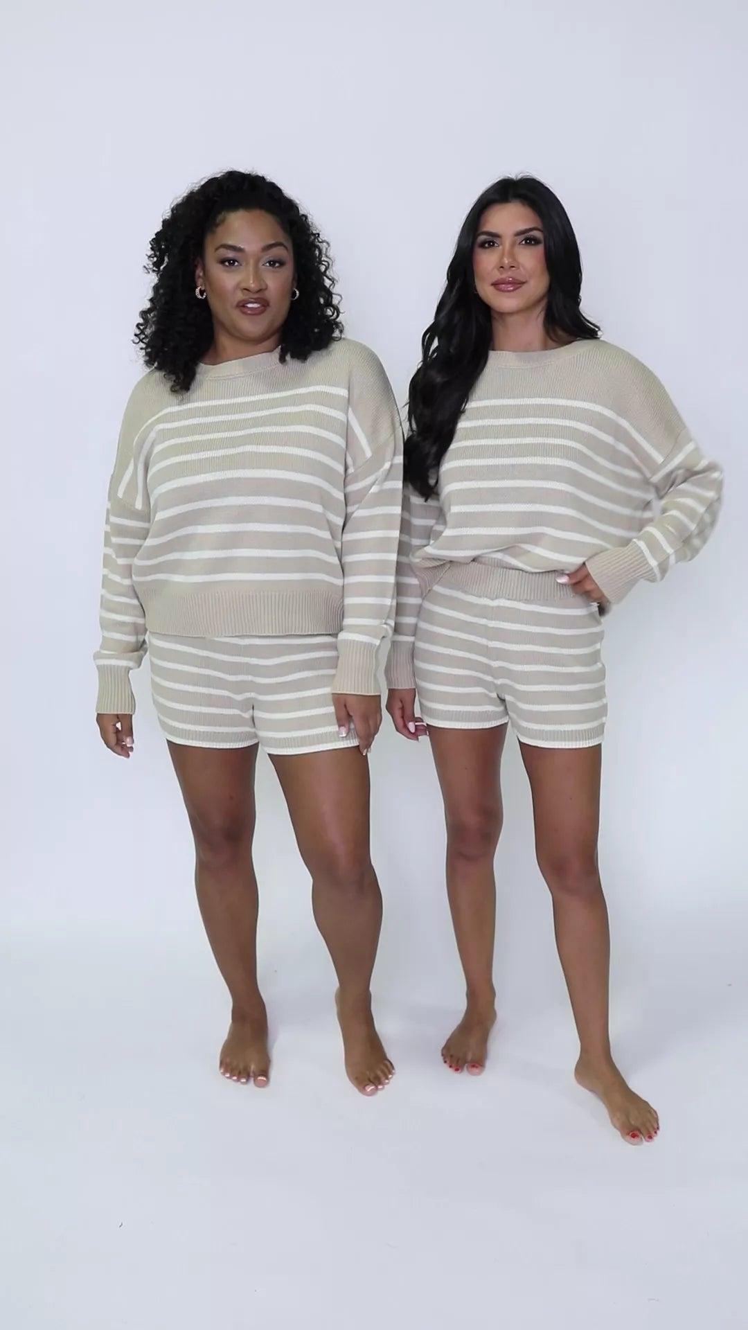 What Goes Around Taupe Striped Sweater Lounge Set Product Image