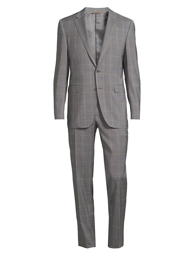 Mens Milano Plaid Wool Single-Breasted Slim-Fit Suit Product Image