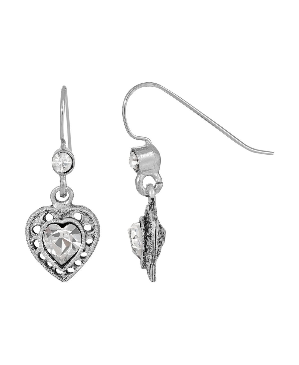 1928 Silver Tone Heart Drop Earrings, Womens, White Product Image