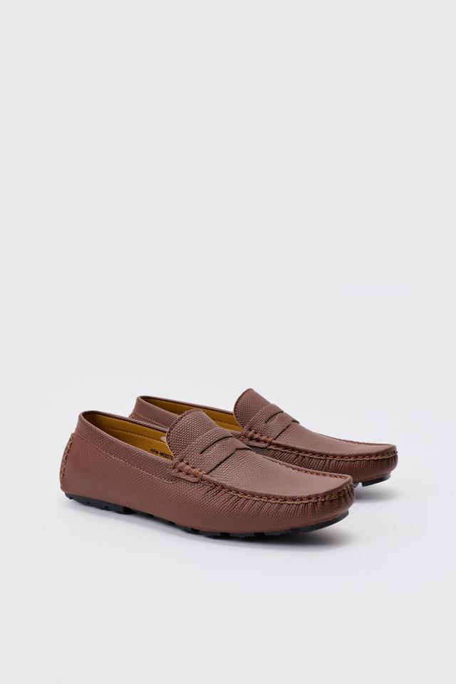 Mens Faux Suede Embossed Loafer In Brown, Brown Product Image