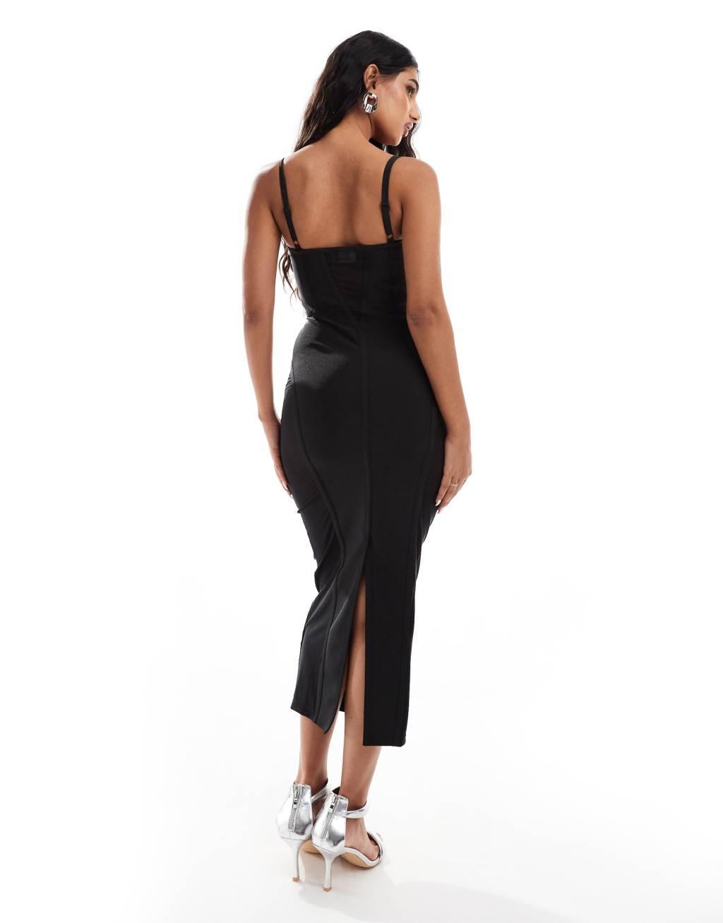 ASOS DESIGN sheer paneled bandage midi dress in black Product Image