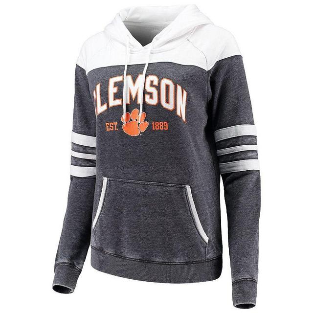 Womens Charcoal/White Clemson Tigers Blitz Sleeve Striped Blocked Raglan Hoodie Product Image