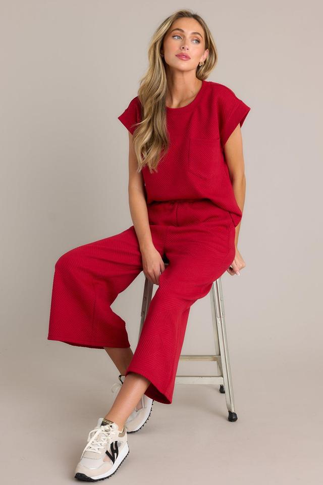 Tell Me Scarlet Red Cropped Textured Pants Product Image