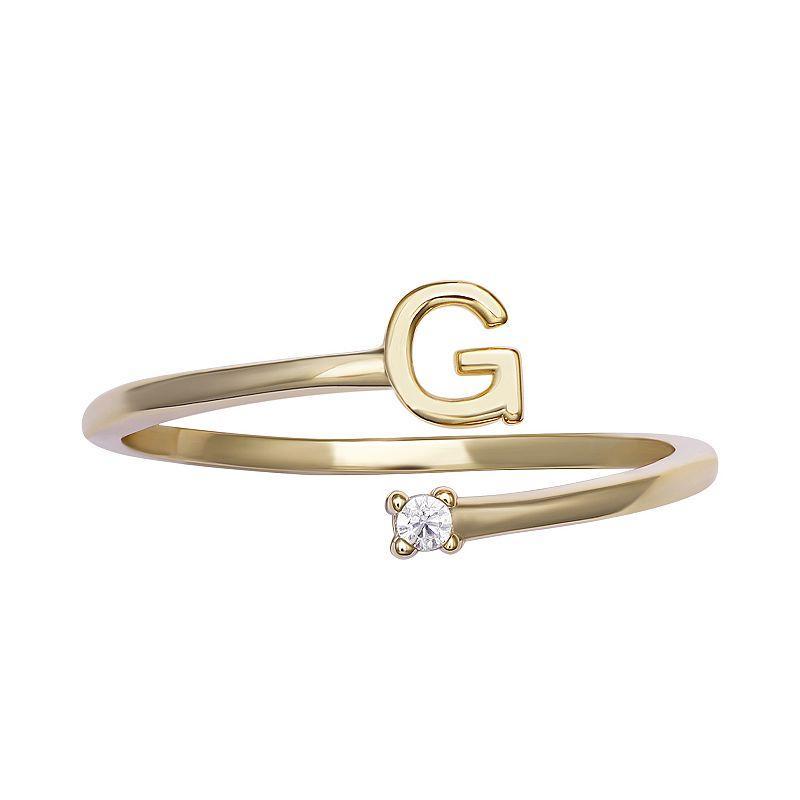 PRIMROSE Sterling Silver Cubic Zirconia Initial Bypass Band Ring, Womens Gold Tone K Product Image